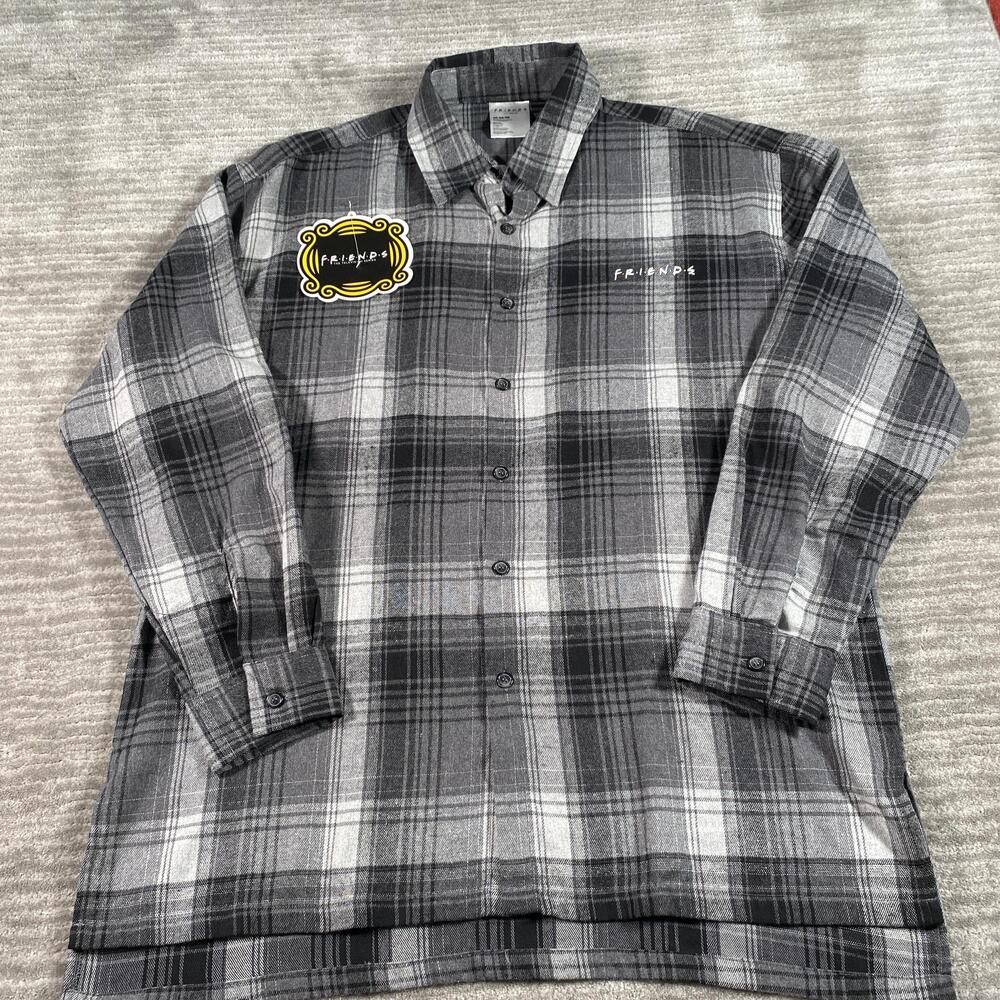 Friends Shirt Mens Medium Gray Plaid Flannel Lift And Slide Car Back Graphic